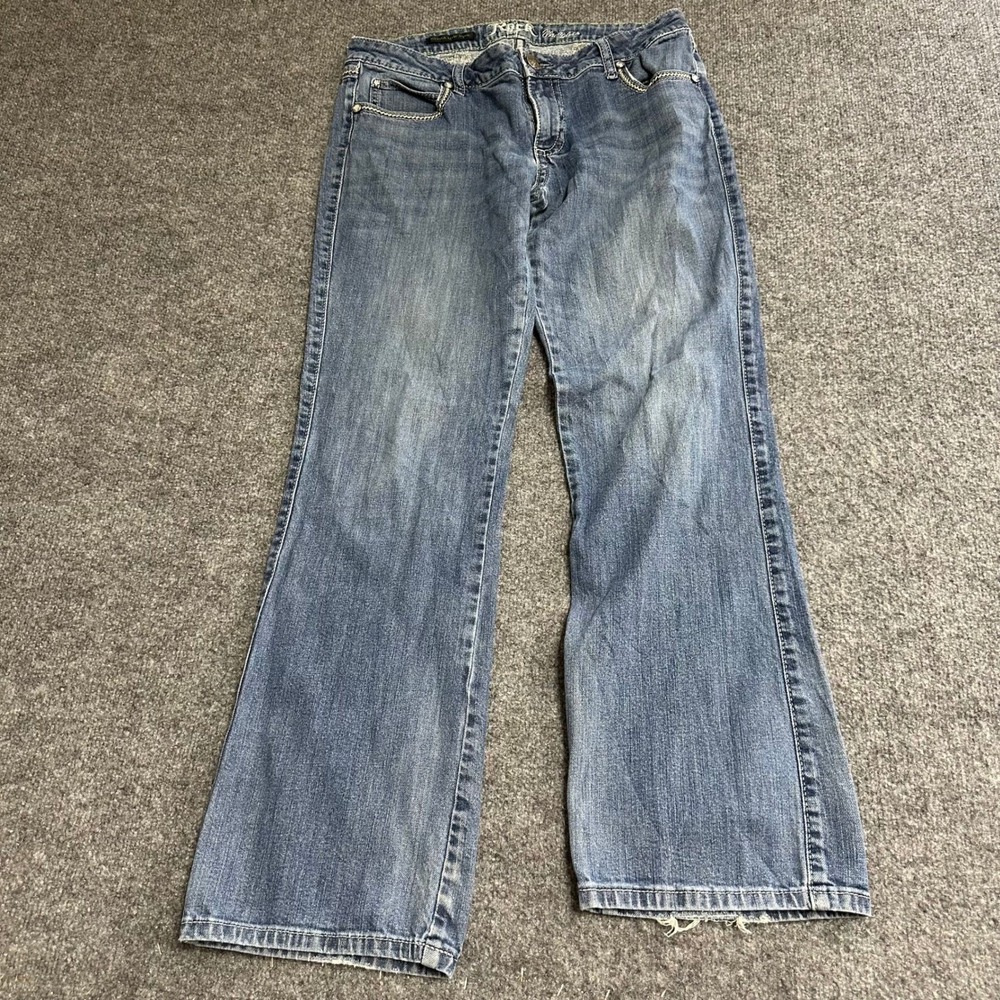 Rock 47 by Wrangler Jeans Womens Size 11/12 Blue Ultra Low Rise Bootcut Frayed